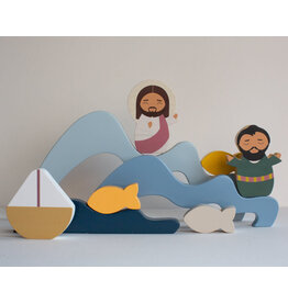 Shining Light Dolls Jesus & St. Peter Walk on Water Wooden Wave Stacker Toy