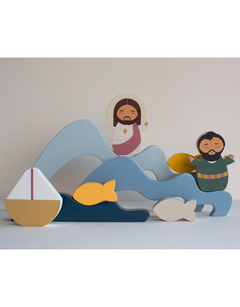 Shining Light Dolls Jesus & St. Peter Walk on Water Wooden Wave Stacker Toy