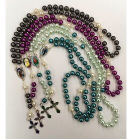 Handmade Pearl Beaded Rosary with Saints Center