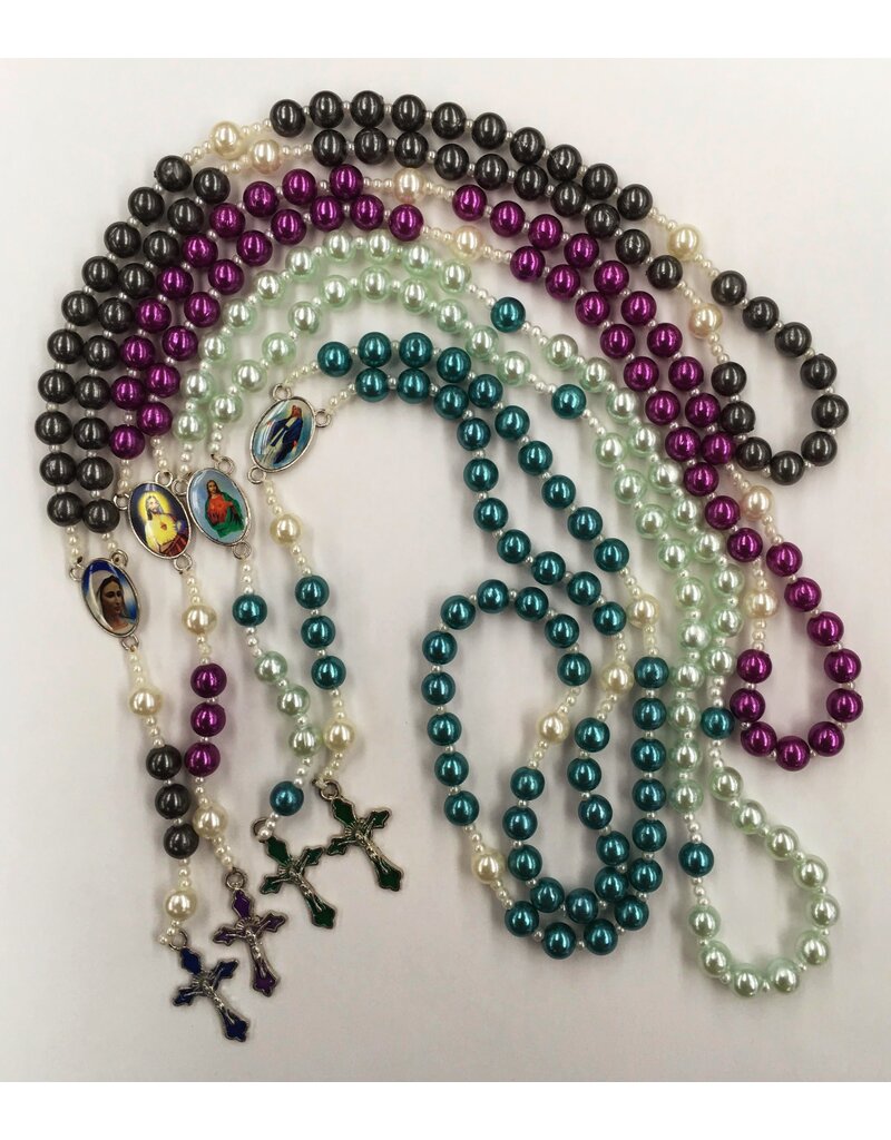 Handmade Pearl Beaded Rosary with Saints Center