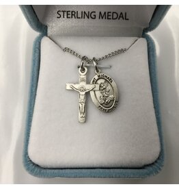 HMH Religious Sterling Silver St. Michael Medal w/ small crucifix (18" Chain)