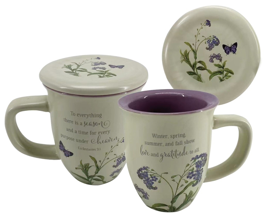 Faith and Love Lilac Purple Ceramic Coffee Mug Set