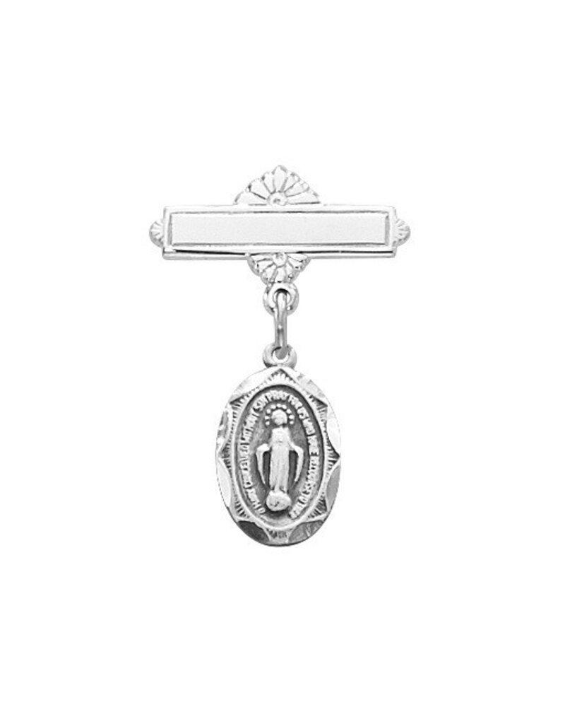 McVan Sterling Silver Oval Miraculous Medal Baby Pin