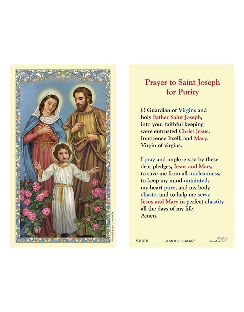 Laminated Prayer to Saint Joseph for Purity Holy Card - Queen of Angels  Catholic Store