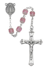 McVan 7mm All Capped Bead Rose Colored Rosary with Deluxe Crucifix and Center