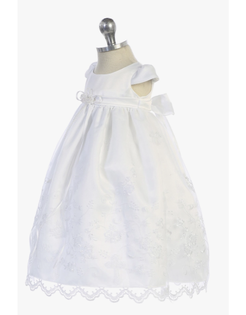 Kid's Dream White Cross Embroidered Christening Gown| Extra- Small
