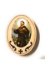 Costa Articoli Religiosi Oval Wooden Magnet | Francis (4.5 x 3.2 cm)