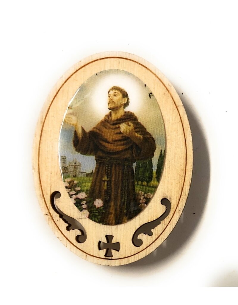 Costa Articoli Religiosi Oval Wooden Magnet | Francis (4.5 x 3.2 cm)