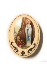 Costa Articoli Religiosi Oval Wooden Magnet | Our Lady of Lourdes (4.5 x 3.2 cm)