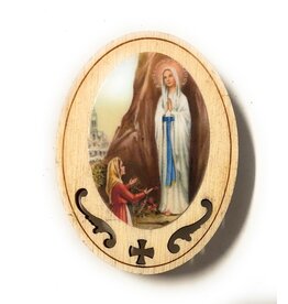 Costa Articoli Religiosi Oval Wooden Magnet | Our Lady of Lourdes