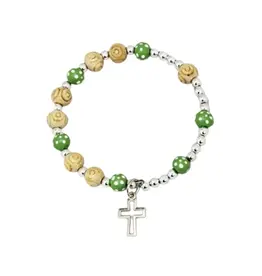 Goldscheider of Vienna Light Green Cross Bracelet with Natural and Silver Beads