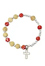 Goldscheider of Vienna Red Cross Bracelet with Natural and Silver Beads