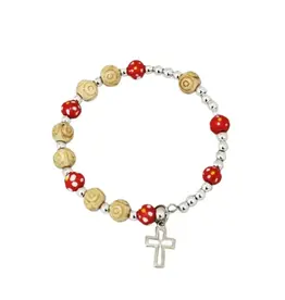 Goldscheider of Vienna Red Cross Bracelet with Natural and Silver Beads