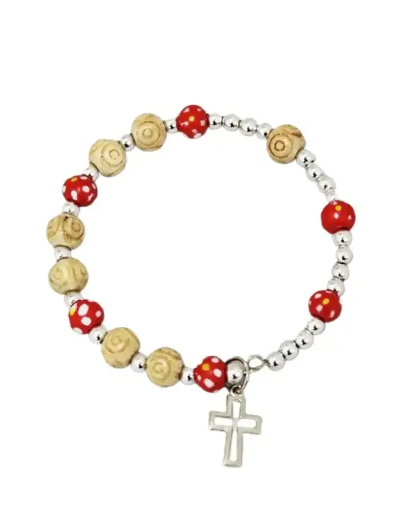 Goldscheider of Vienna Red Cross Bracelet with Natural and Silver Beads