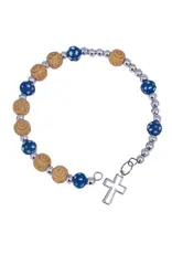 Goldscheider of Vienna Blue Cross Bracelet with Natural and Silver Beads