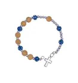 Goldscheider of Vienna Blue Cross Bracelet with Natural and Silver Beads