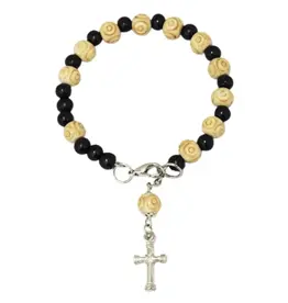 Goldscheider of Vienna Cross Bracelet with Black and Natural Beads