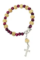 Goldscheider of Vienna Cross Bracelet with Dark Pink and Natural Beads