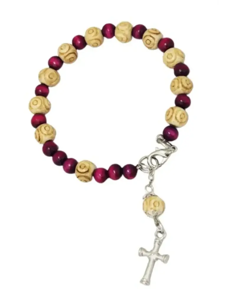 Goldscheider of Vienna Cross Bracelet with Dark Pink and Natural Beads