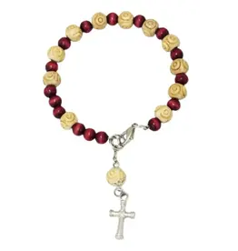 Goldscheider of Vienna Cross Bracelet with Dark Red and Natural Beads