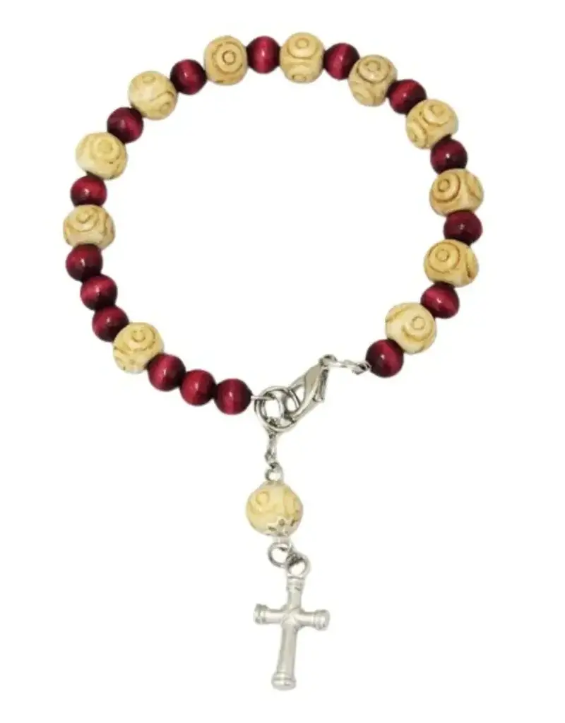 Goldscheider of Vienna Cross Bracelet with Dark Red and Natural Beads