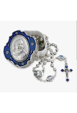 RosaryMart Padre Pio Rosary Metal Beads and Blue Box Gift Set