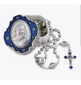 RosaryMart Padre Pio Rosary Metal Beads and Blue Box Gift Set