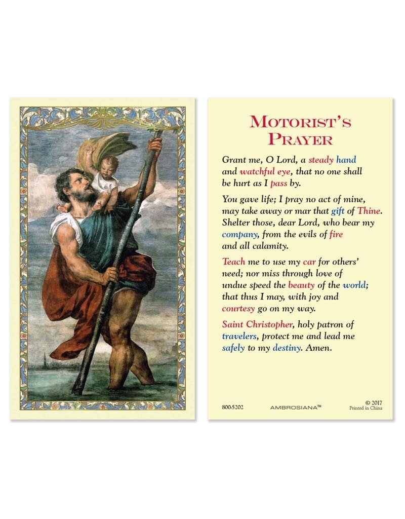 Ambrosiana St Christopher Motorist's Prayer Laminated Holy Card