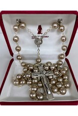 Handmade Rosary with Pearlescent Beads Beige Beads - St. JPII Center - Simple Crucifix