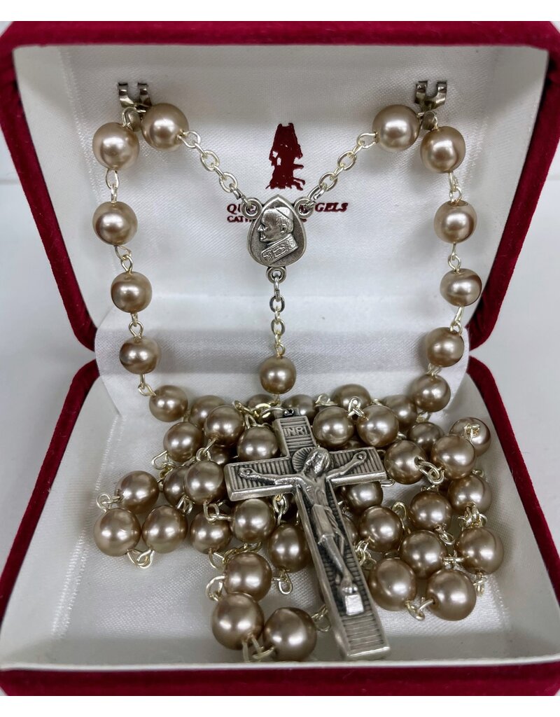 Handmade Rosary with Pearlescent Beads Beige Beads - St. JPII Center - Simple Crucifix