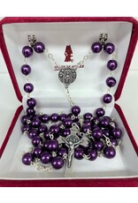 Handmade Rosary with Pearlescent Purple Beads - Ornate Miraculous Medal Center - Miraculous Medal Crucifix