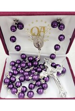 Handmade Rosary with Pearlescent Purple Beads - Divine Mercy Center - Ornate Crucifix