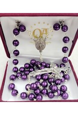 Handmade Rosary with Pearlescent Purple Beads - Divine Mercy Center - Ornate Crucifix