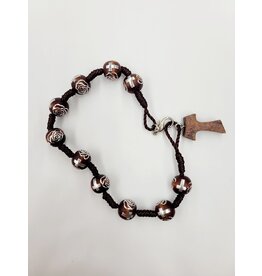 Goldscheider of Vienna Tau Bracelet in Brown with Wood Beads and Cross