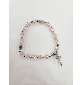 Goldscheider of Vienna Miraculous Medal Pink Bracelet with Silver Crucifix