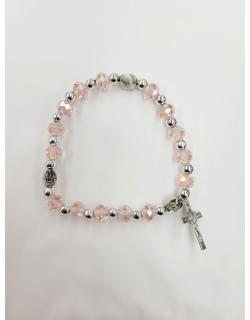 Goldscheider of Vienna Miraculous Medal Pink Bracelet with Silver Crucifix