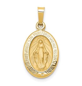 14k Polished and Satin Miraculous Medal Hollow Pendant