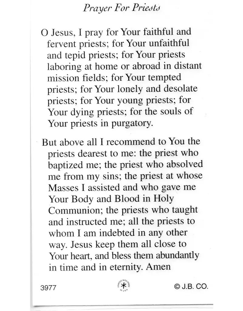 John Brandi Prayer for Priests Paper Holy Card
