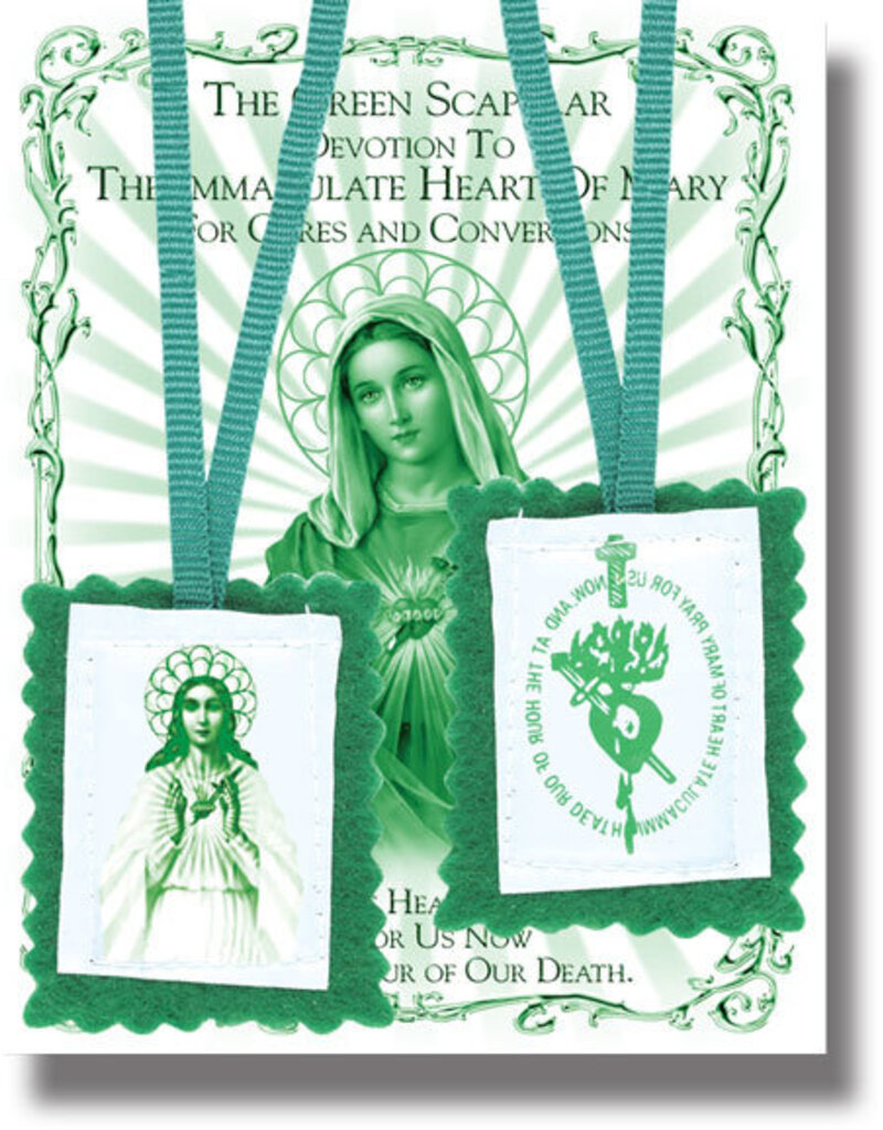 WJ Hirten 2" Green Scapular with Instruction Pamphlet