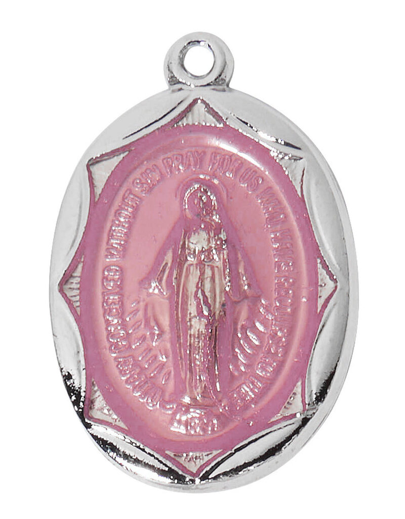 McVan Pink Miraculous Medal on 18" Rhodium Chain