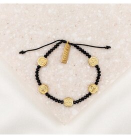 My Saint My Hero Gratitude Crystal Blessing Bracelet (Black Beads, Gold Medals)