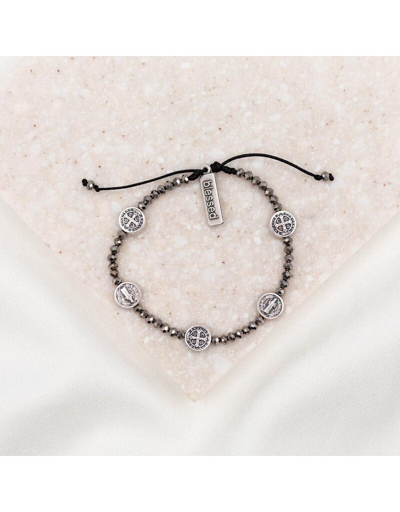 My Saint My Hero Gratitude Crystal Blessing Bracelet (Silver Beads, Silver Medals)