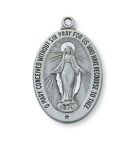 McVan Pewter Miraculous Medal on 18" Chain Necklace