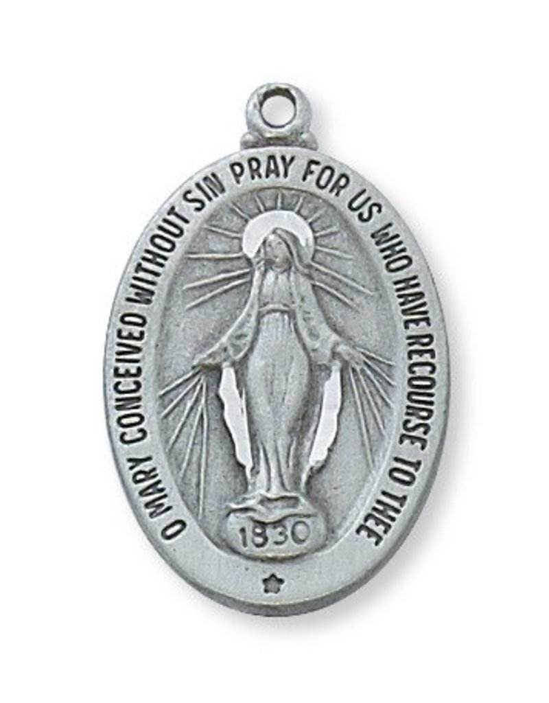 McVan Pewter Miraculous Medal on 18" Chain Necklace