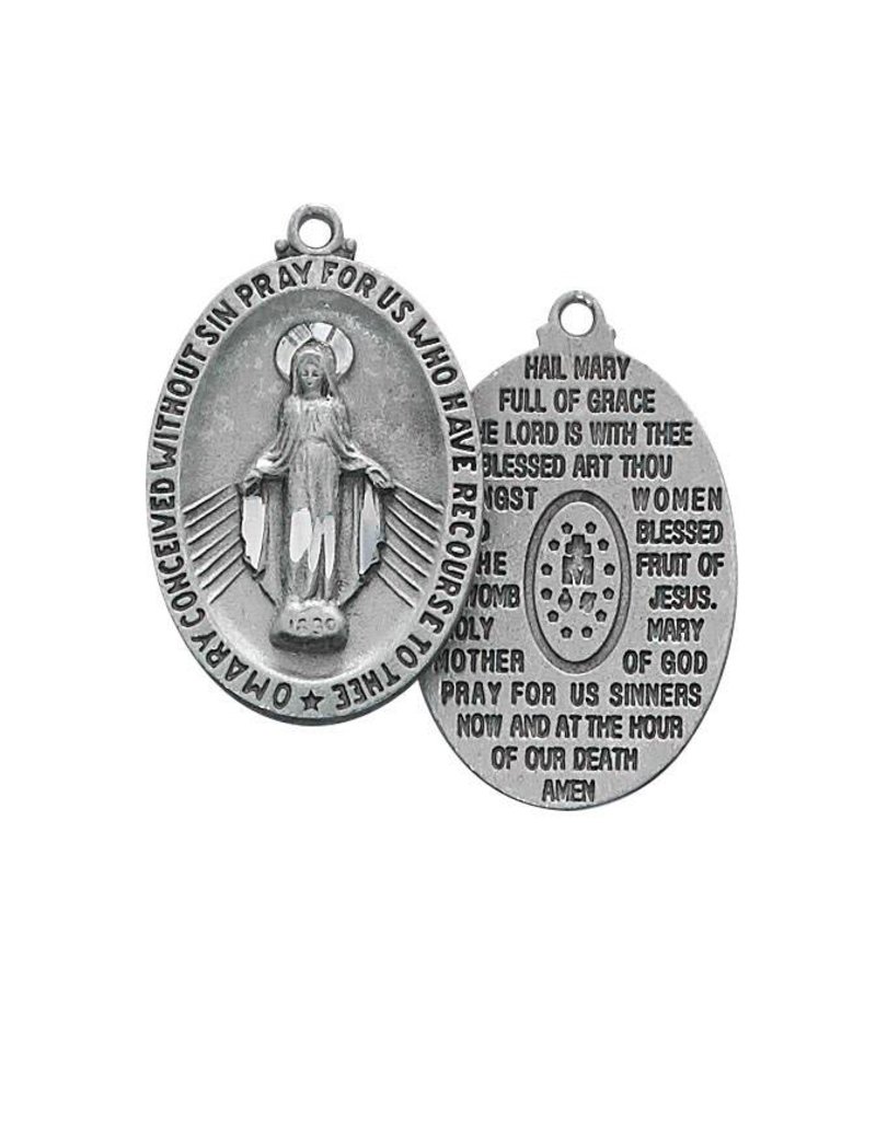 McVan Pewter Miraculous Medal With Engraved Hail Mary Prayer on 18" Chain Necklace