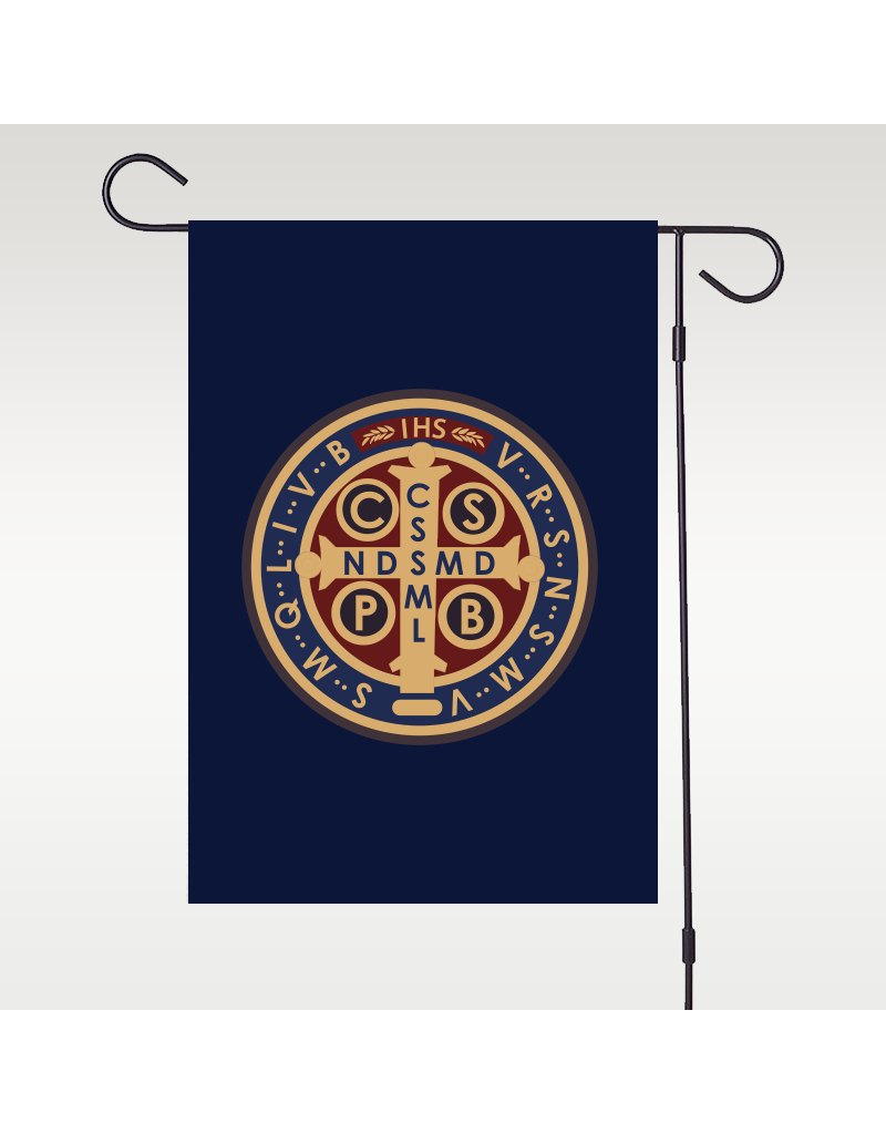 St. Benedict Medal Flag – Double Sided with IHS - Queen of Angels Catholic  Store