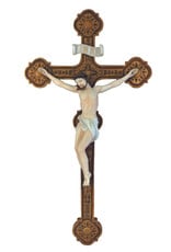 Goldscheider of Vienna Hanging Ornate Crucifix in Fully Hand-Painted Color 20"