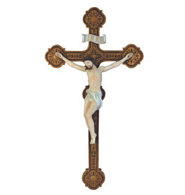 Goldscheider of Vienna Hanging Ornate Crucifix in Fully Hand-Painted Color 20"