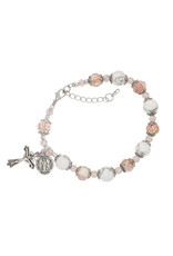 McVan White Stone & Pink Flower Rosary Bracelet