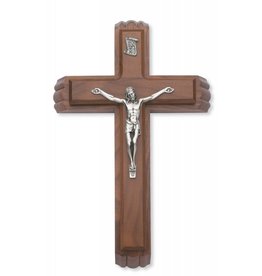 McVan 13" Walnut Crucifix Sick Call Set, silver corpus